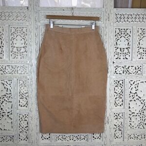 Vtg Pia Rucci Tan Suede Leather Pencil Skirt Sz 12 Fits Smaller Academia Boho